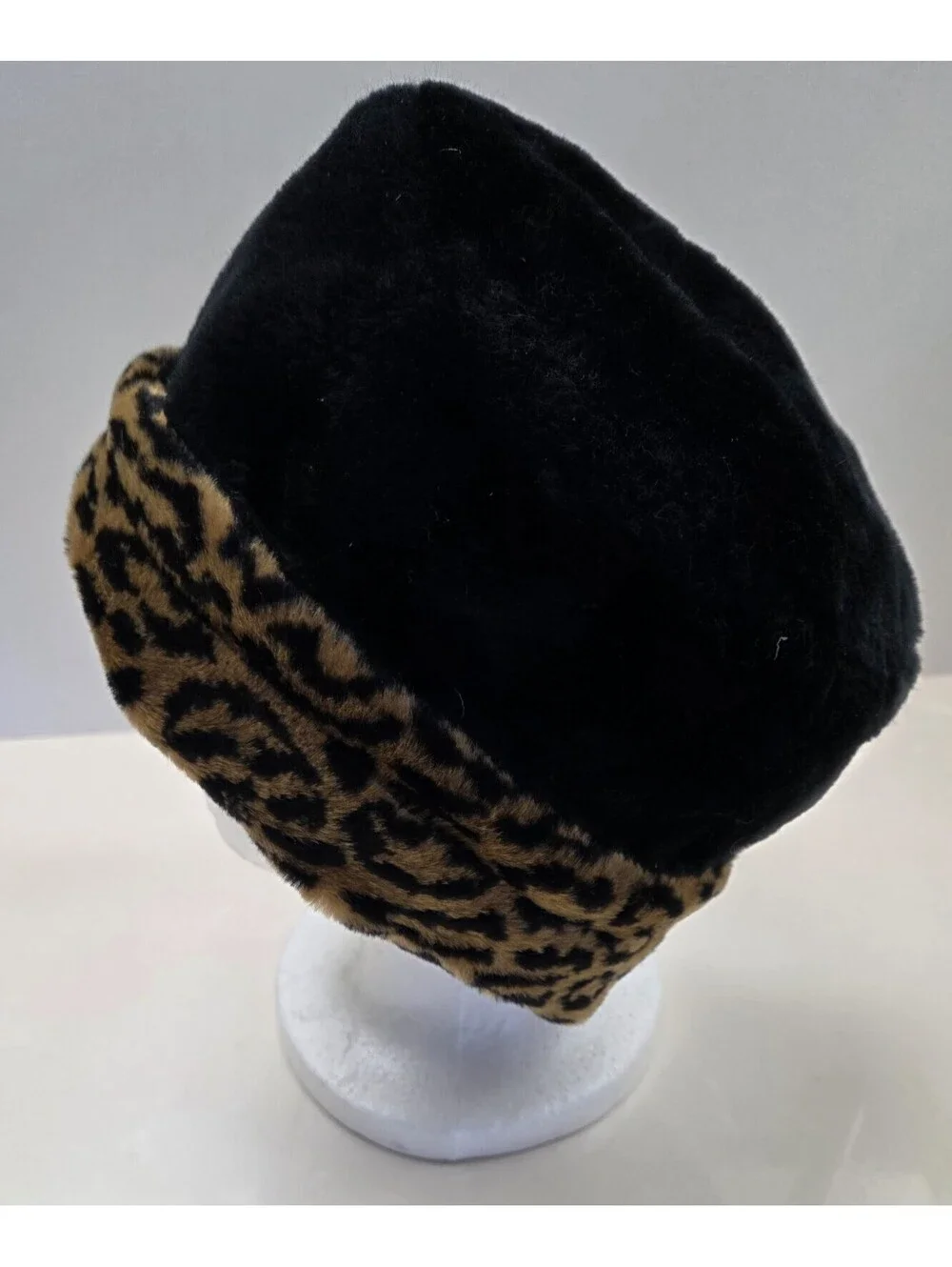 Leopard Print/ Black Russian Hat Faux Fur Winter Reversible One Size Fits Most